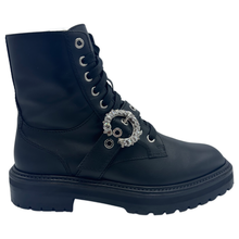 Load image into Gallery viewer, Jimmy Choo Cora Flat Ankle Boots Black Crystal Accents 38.5EU