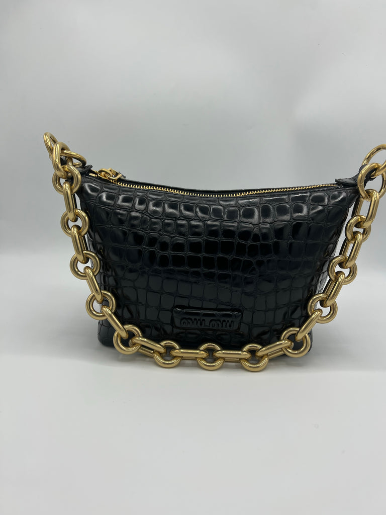 Miu Miu Miu Spirit croco-print leather bag black