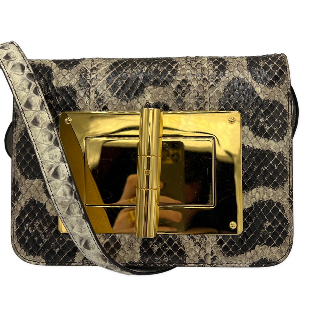 Tom Ford Natalia Snakeskin Medium Shoulder Bag Natural