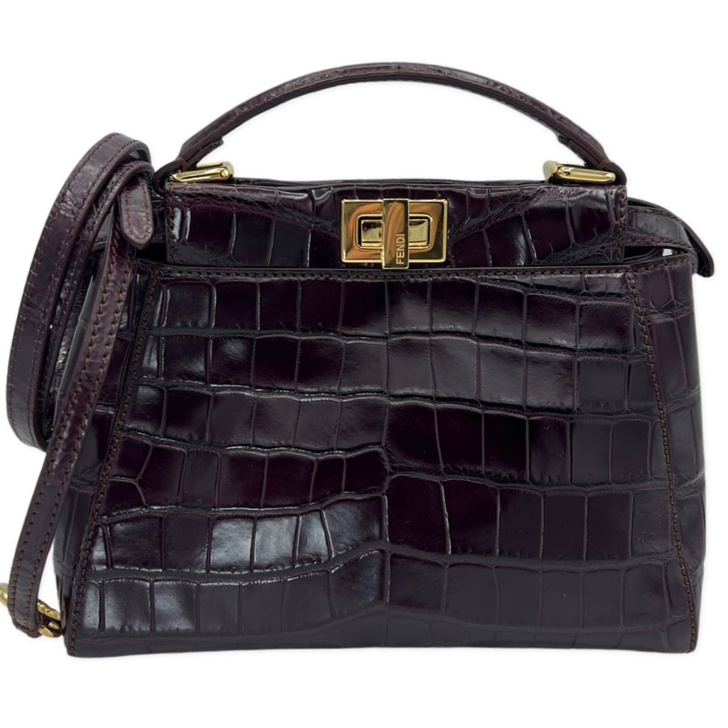 Fendi Mini Peekaboo Crocodile Dark Purple/Burgundy