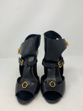 Load image into Gallery viewer, Tom Ford Black Buckled Chain Heel Cutout Sandal 37