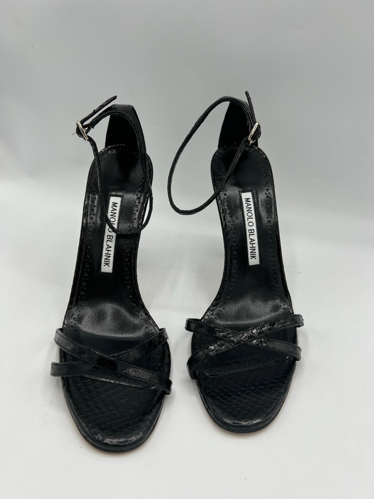 Manolo Blahnik Paloma 105 Black Snakeskin Size 38EU