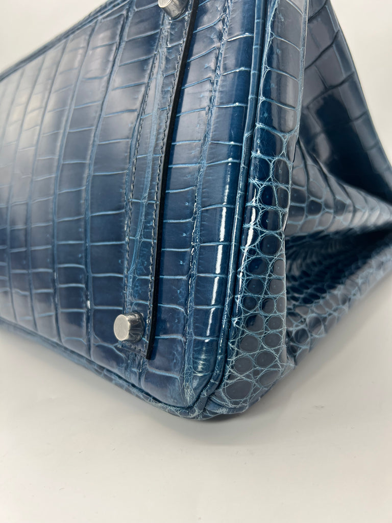 Hermes Shiny Porosus Crocodile Birkin 35 Bleu Roi PHW