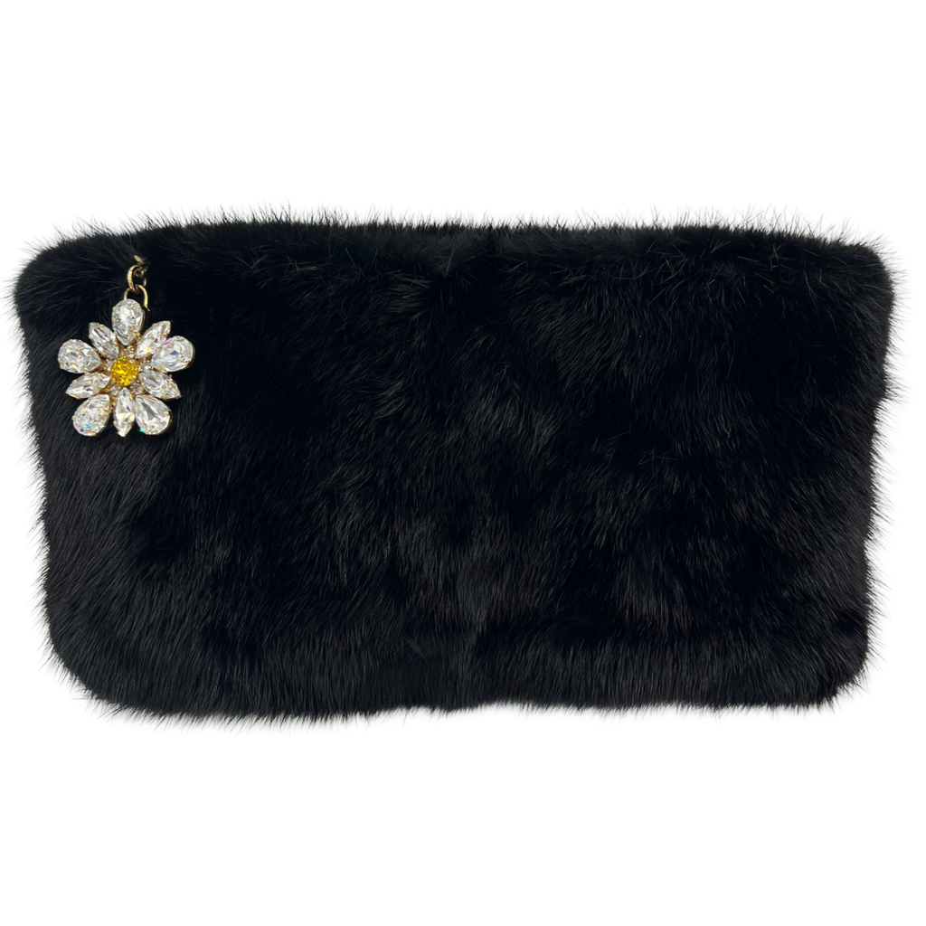 Dolce & Gabbana Black Mini Double Zip Clutch With Floral Zipper Accent