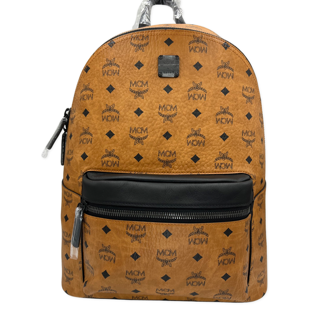 MCM Stark Backpack in Visetos Cognac & Black Nappa Leather 33 cm/13 in – Sacdelux