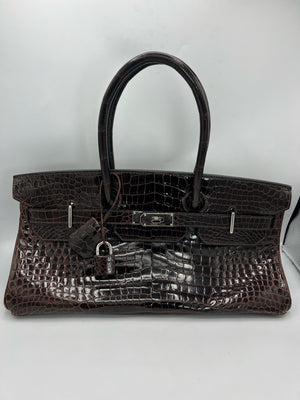 Hermes Shiny Porosus Crocodile JPG Shoulder Birkin 42 Chocolate PHW