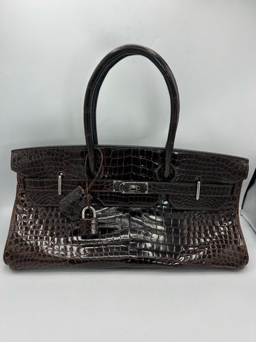 Hermes Shiny Porosus Crocodile JPG Shoulder Birkin 42 Chocolate PHW