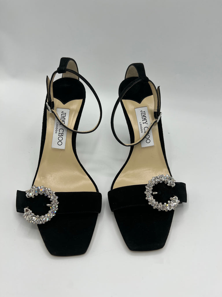 Jimmy Choo MARSAI 90 black suede with crystal buckle size 38