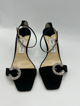 Load image into Gallery viewer, Jimmy Choo MARSAI 90 black suede with crystal buckle size 38
